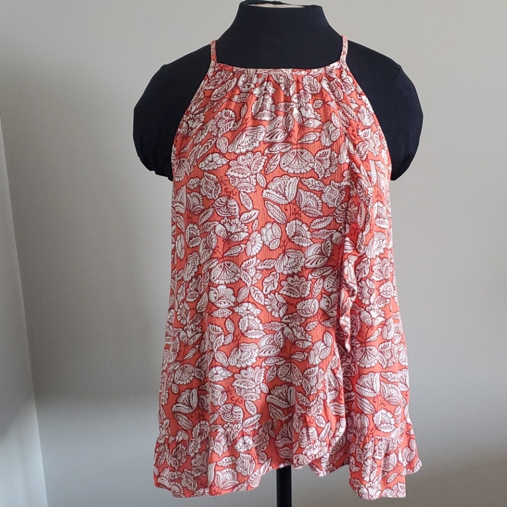 Maurices Orange halter tank with ruffle hem.